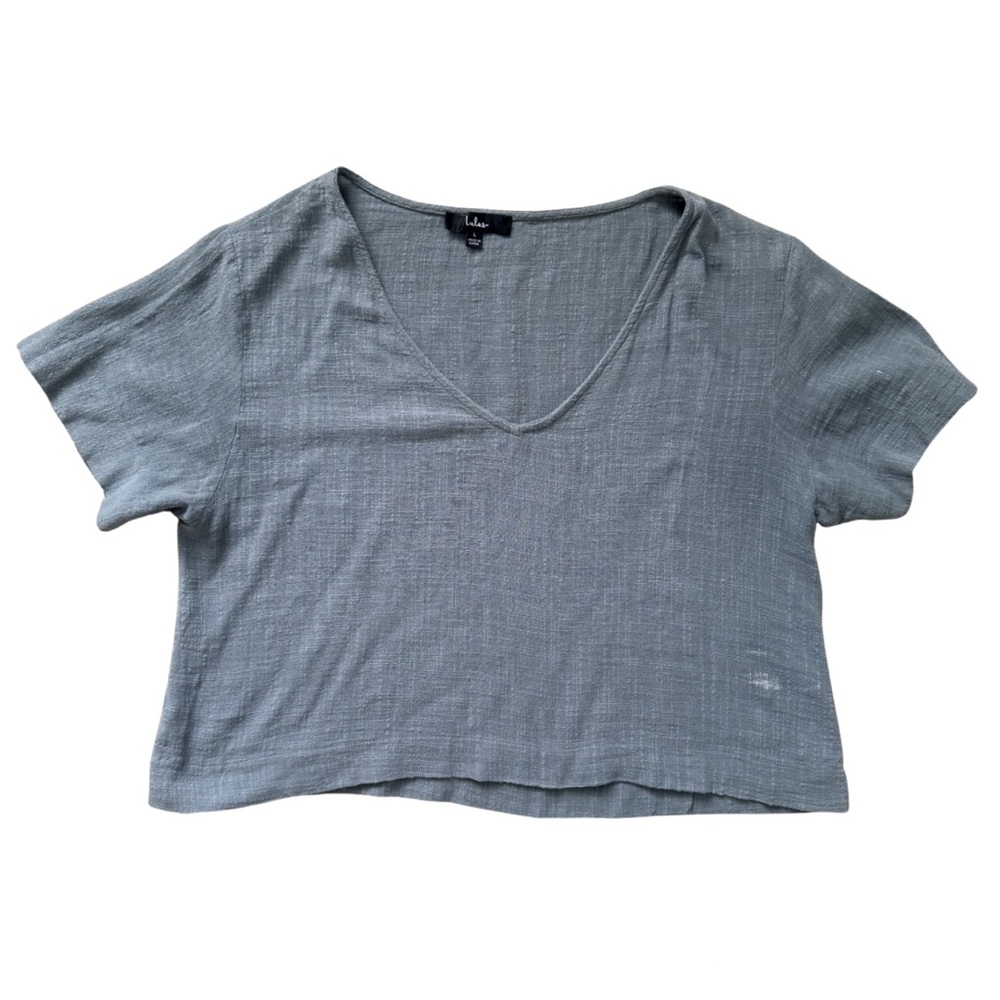 Lulus Dusty Blue V-Neck Cropped Top